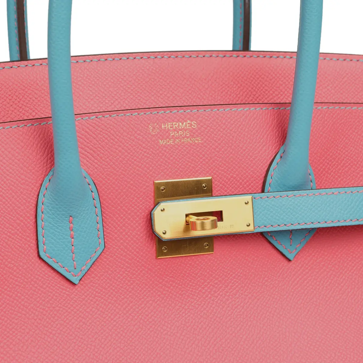 HERMÈS Pre-owned Hermes Special Order (HSS) Birkin 35 Rose Lipstick, Bleu Du Nord Epsom Brushed Gold Hardware | Thumbnail 7