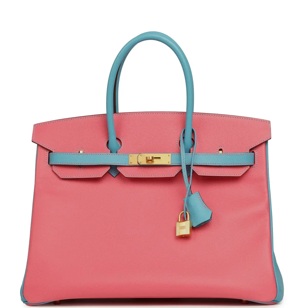 HERMÈS Pre-owned Hermes Special Order (HSS) Birkin 35 Rose Lipstick, Bleu Du Nord Epsom Brushed Gold Hardware | Image 1 HERMÈS Pre-owned Hermes Special Order (HSS) Birkin 35 Rose Lipstick, Bleu Du Nord Epsom Brushed Gold Hardware | Image 1