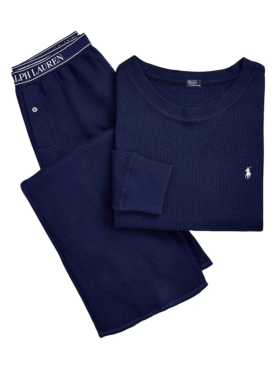 Polo Ralph Lauren Women's Club Waffle Knit Pajamas - Navy | Image 1 Polo Ralph Lauren Women's Club Waffle Knit Pajamas - Navy | Image 1