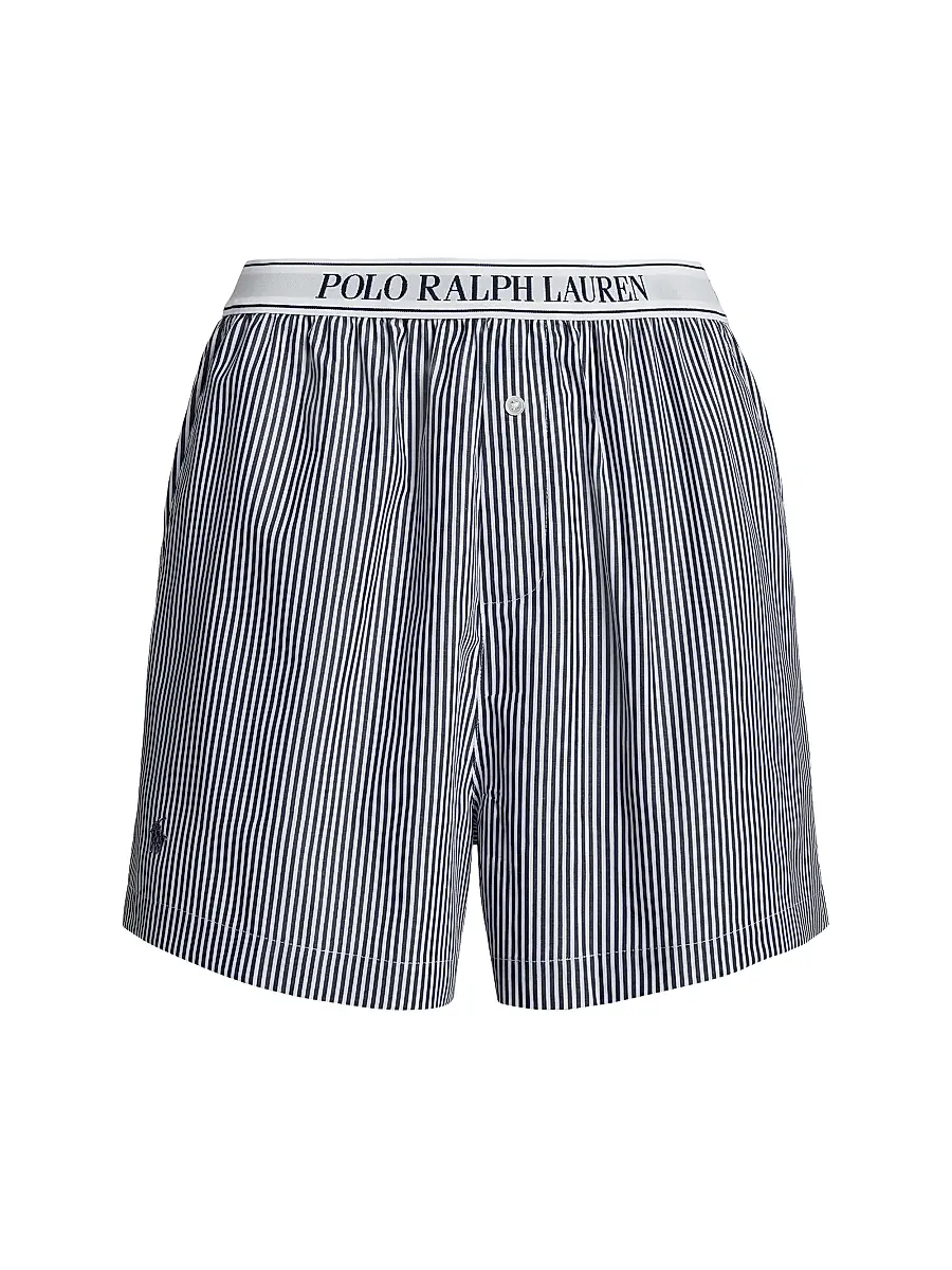 Polo Ralph Lauren Women's Striped Boxer Shorts - White Cloud Beacon Blue | Image 1 Polo Ralph Lauren Women's Striped Boxer Shorts - White Cloud Beacon Blue | Image 1
