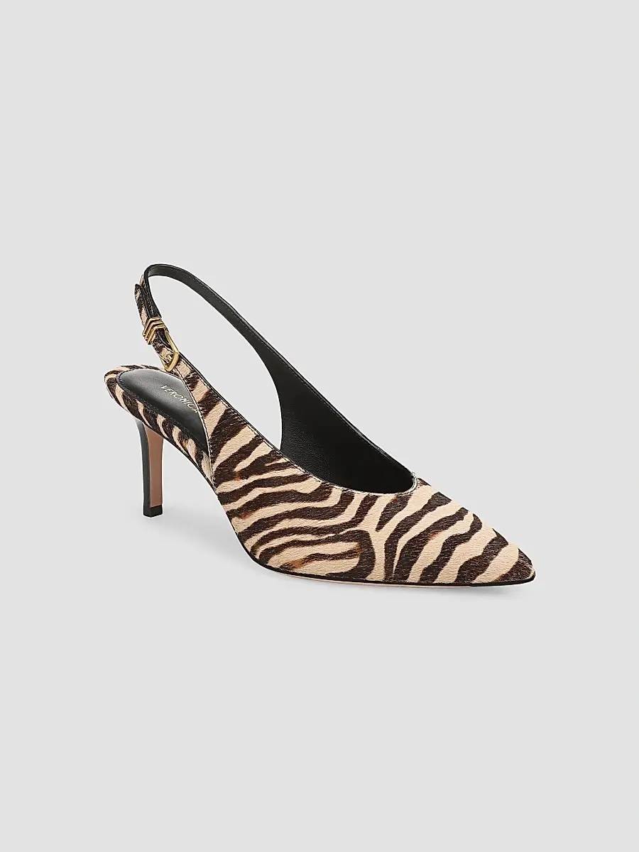 Veronica Beard Women's Luciana 70MM Zebra-Print Calf Hair Slingback Pumps | Thumbnail 2