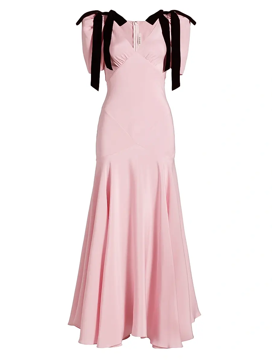 Women's Bow Silk Crepe Maxi Dress Women's Bow Silk Crepe Maxi Dress