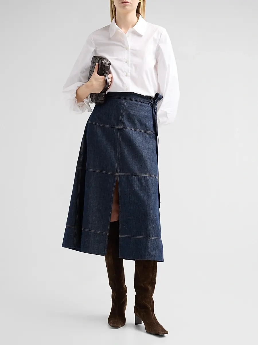 TANYA TAYLOR Women's Hudley Tie-Waist Denim Midi Skirt | Thumbnail 2 TANYA TAYLOR Women's Hudley Tie-Waist Denim Midi Skirt | Thumbnail 2