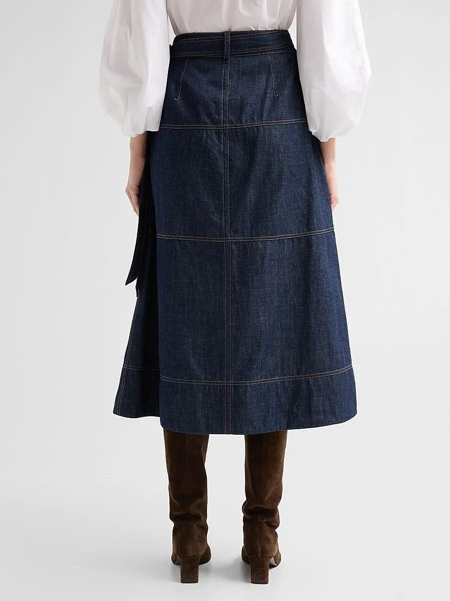 TANYA TAYLOR Women's Hudley Tie-Waist Denim Midi Skirt | Thumbnail 3 TANYA TAYLOR Women's Hudley Tie-Waist Denim Midi Skirt | Thumbnail 3