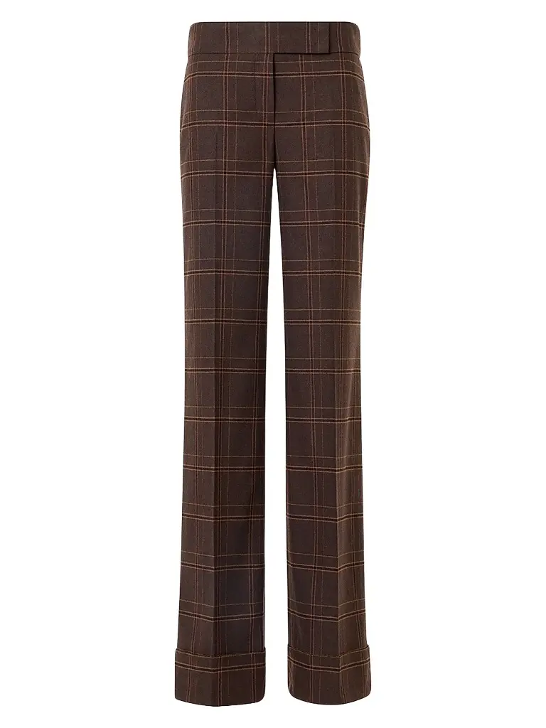 Akris punto Women's Milly Blanket Check Flannel Pants - Espresso Caramel | Image 1 Akris punto Women's Milly Blanket Check Flannel Pants - Espresso Caramel | Image 1