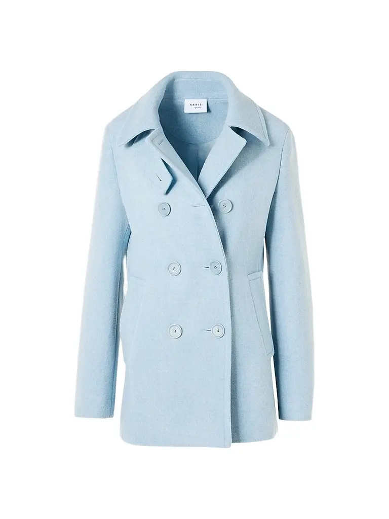 Akris punto Women's Wool Double-Breasted Peacoat - Light Blue - Size 16 | Image 1 Akris punto Women's Wool Double-Breasted Peacoat - Light Blue - Size 16 | Image 1