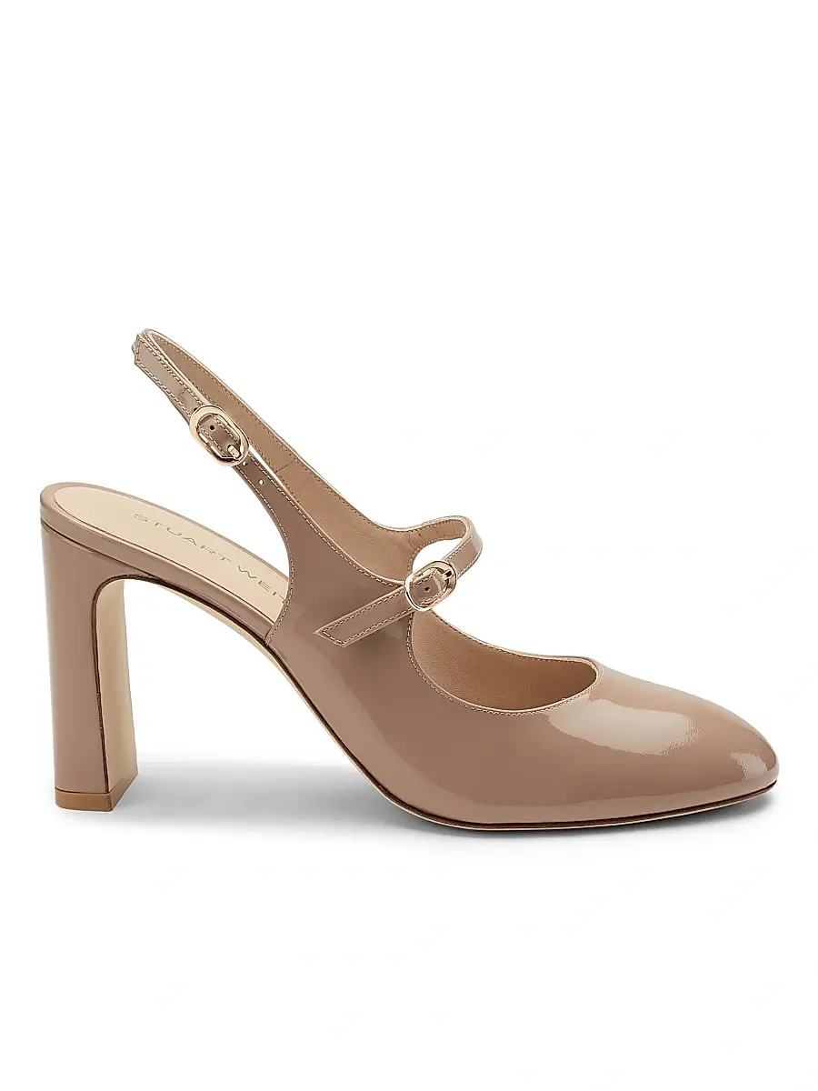 Stuart Weitzman Women's Babette Patent Leather Mary Jane Pumps - Fawn | Image 1 Stuart Weitzman Women's Babette Patent Leather Mary Jane Pumps - Fawn | Image 1