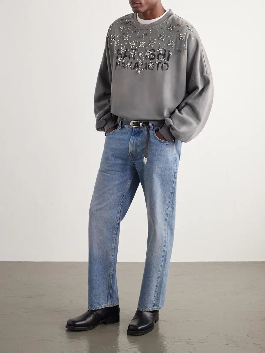 Satoshi Nakamoto Crystal Castle Logo-Printed Embellished Distressed Cotton Sweatshirt - Men | Thumbnail 2 Satoshi Nakamoto Crystal Castle Logo-Printed Embellished Distressed Cotton Sweatshirt - Men | Thumbnail 2