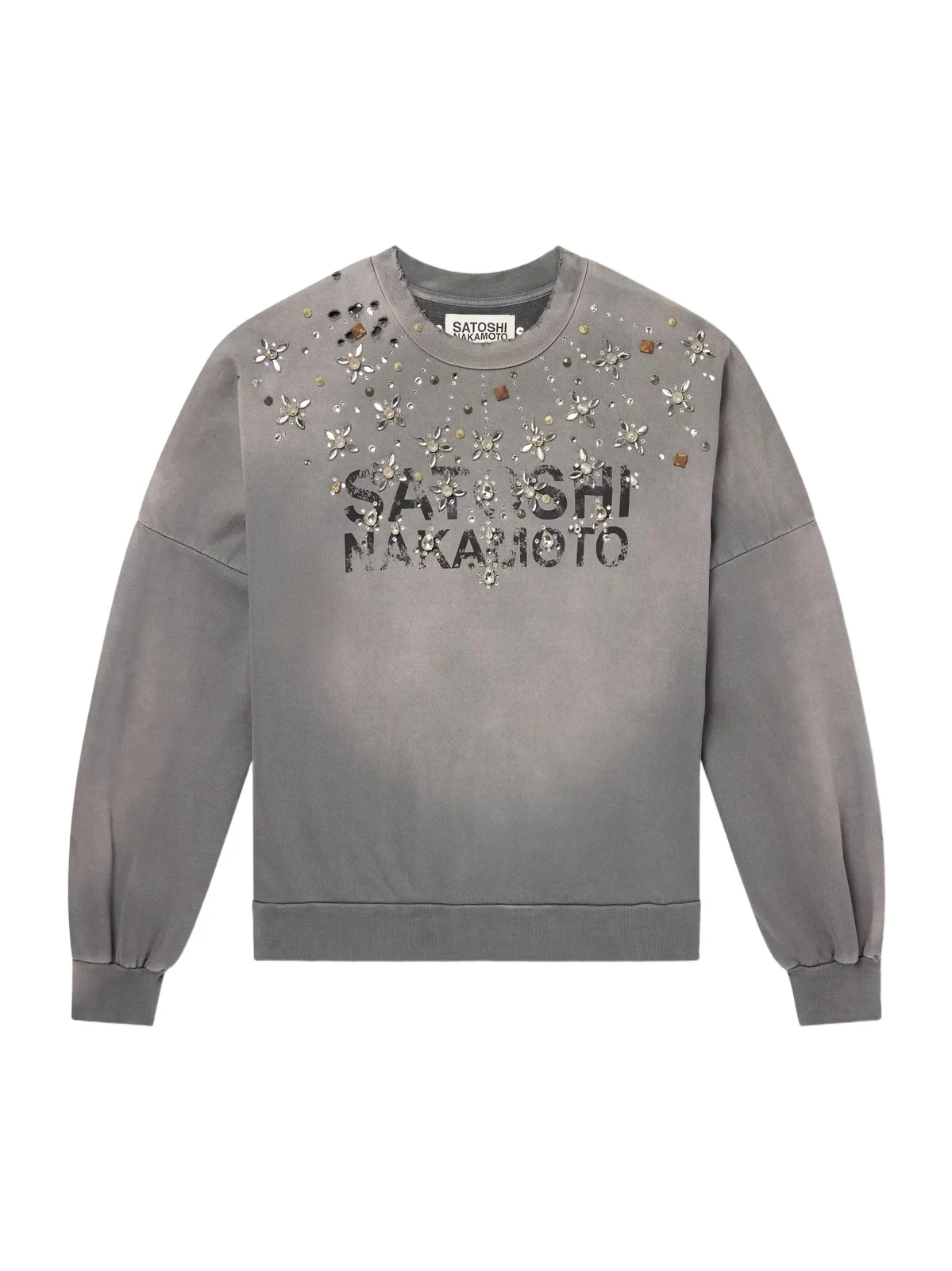 Satoshi Nakamoto Crystal Castle Logo-Printed Embellished Distressed Cotton Sweatshirt - Men
