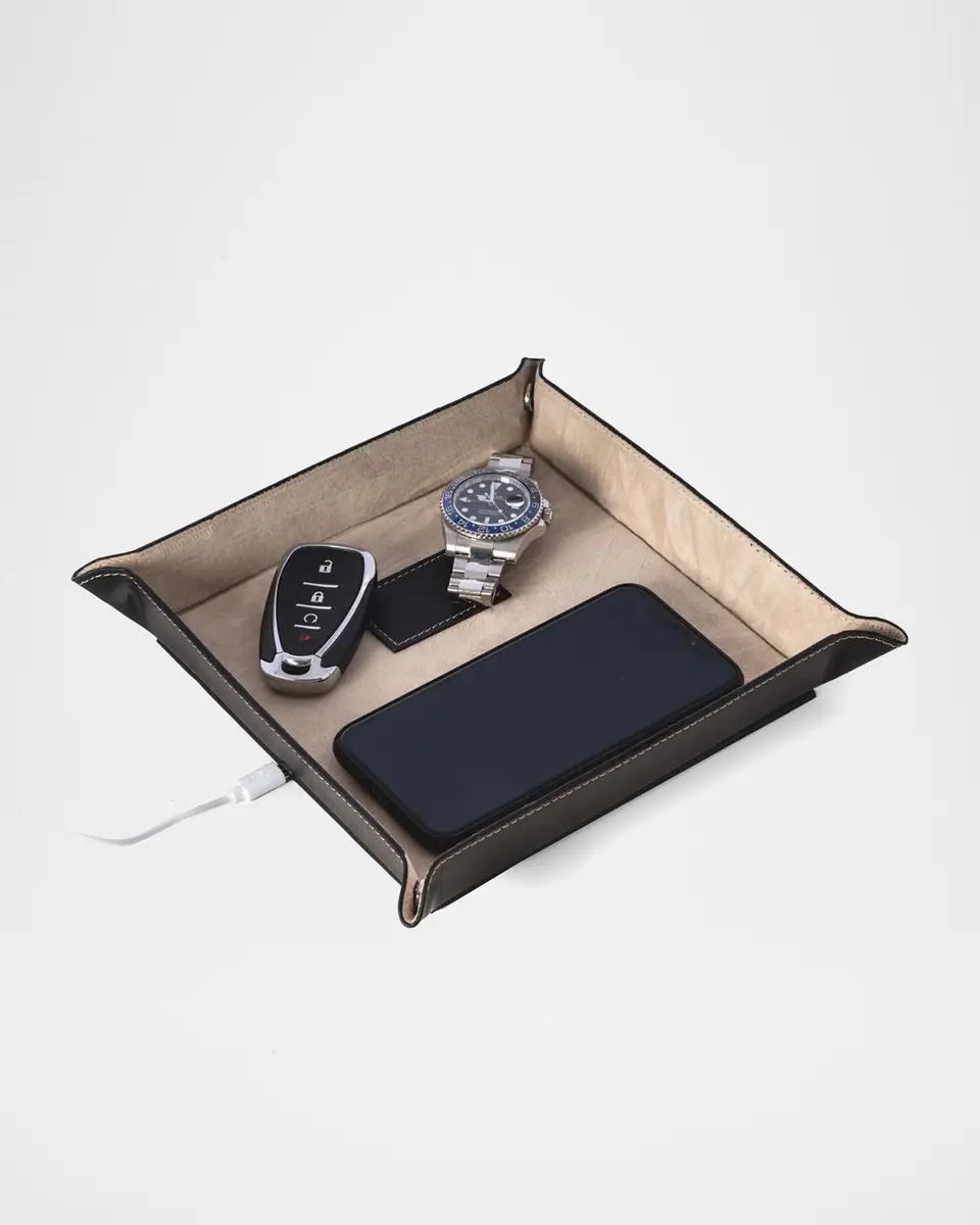 Bey-Berk Men's Personalized Leather/Velour Charge Station | Thumbnail 2