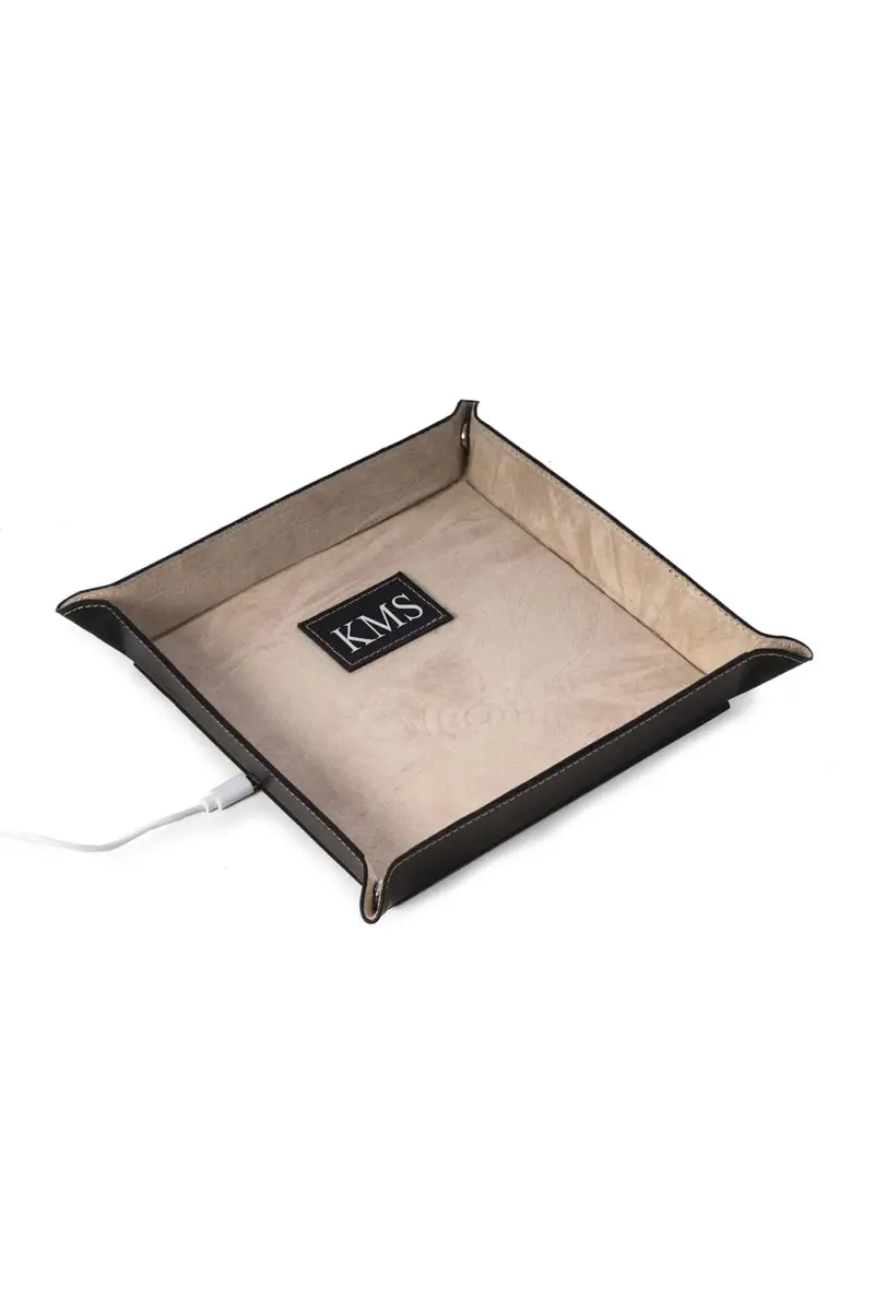 Bey-Berk Men's Personalized Leather/Velour Charge Station | Thumbnail 3