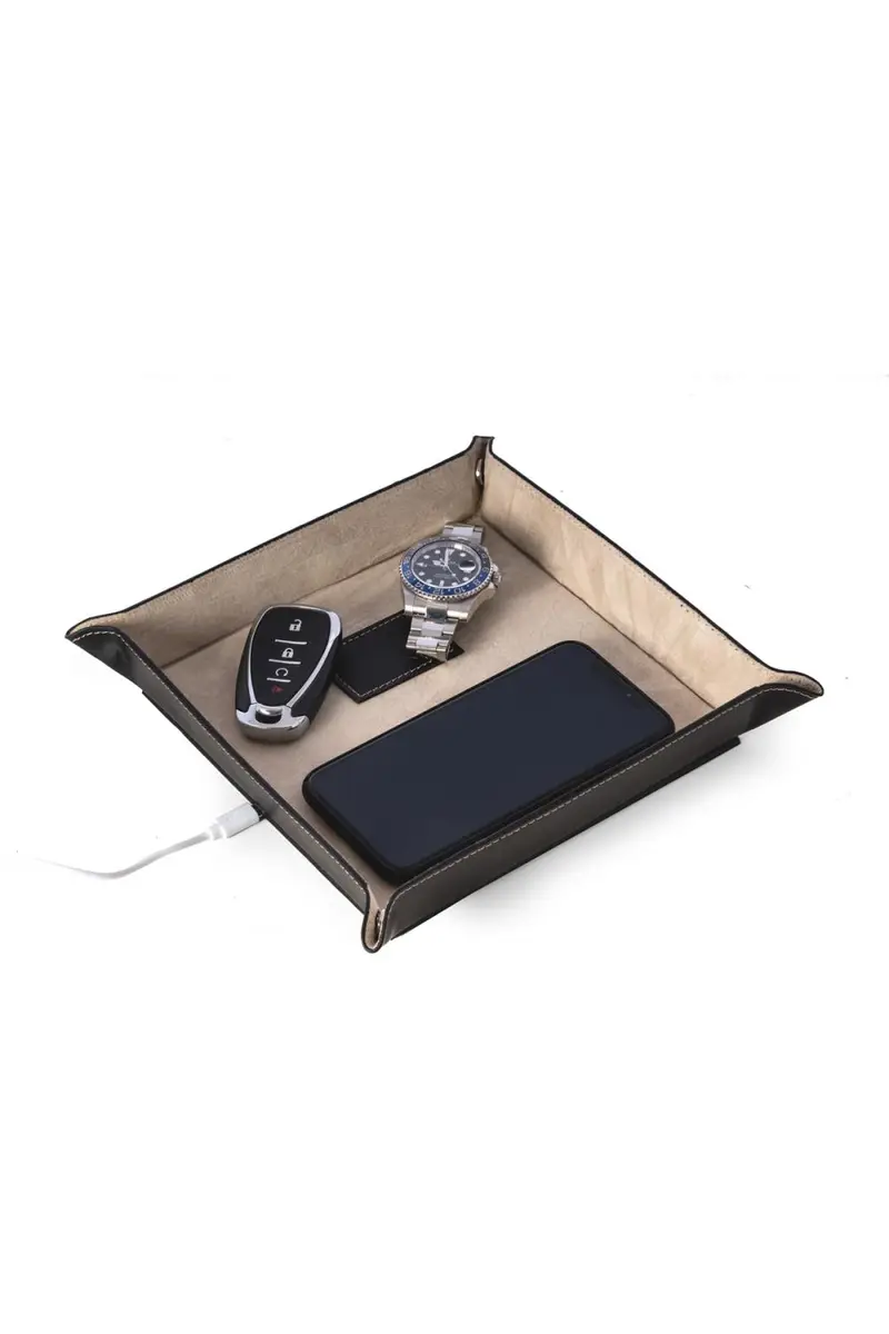 Bey-Berk Men's Personalized Leather/Velour Charge Station | Thumbnail 4