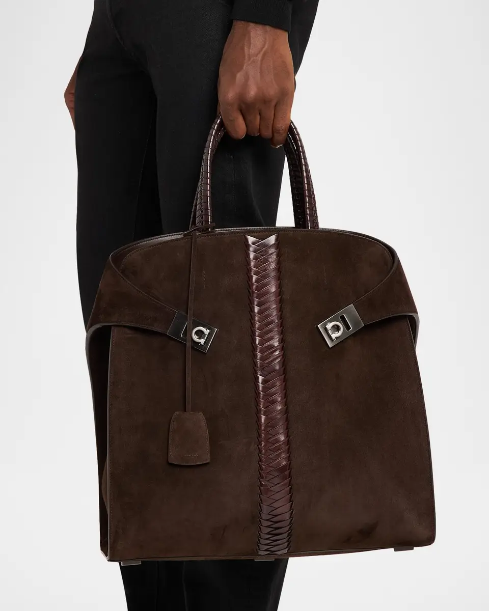 Ferragamo Men's Hug Tote Bag in Suede | Thumbnail 2 Ferragamo Men's Hug Tote Bag in Suede | Thumbnail 2
