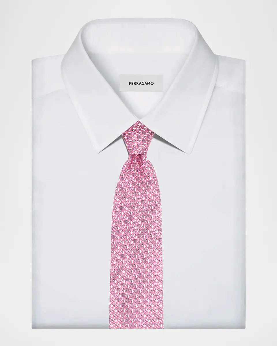 Ferragamo Men's Varenne Horse and Gancio Silk Tie | Thumbnail 2