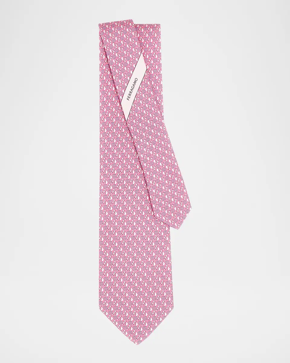 Ferragamo Men's Varenne Horse and Gancio Silk Tie | Thumbnail 3