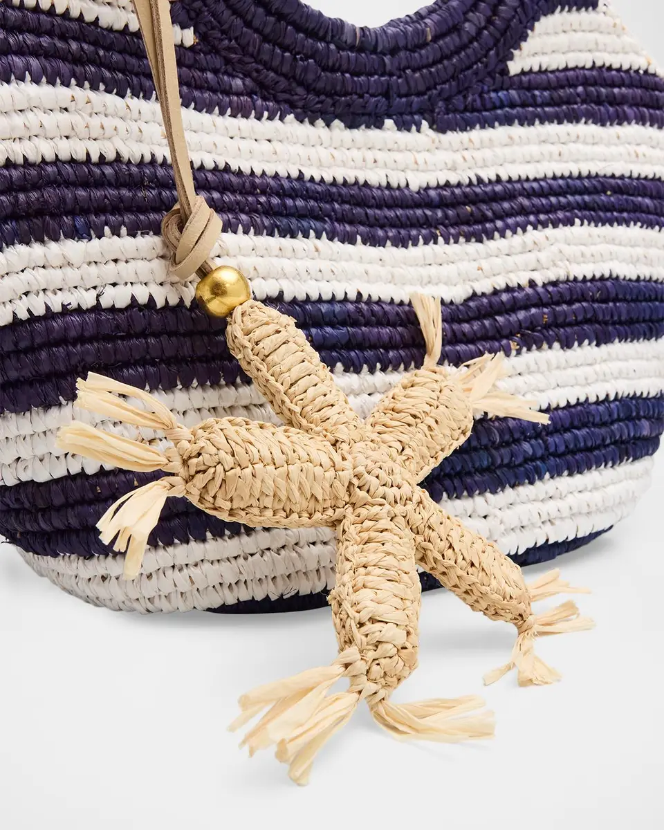 BTB Los Angeles Knot Mini Striped Raffia Tote Bag with Starfish Charm | Thumbnail 6