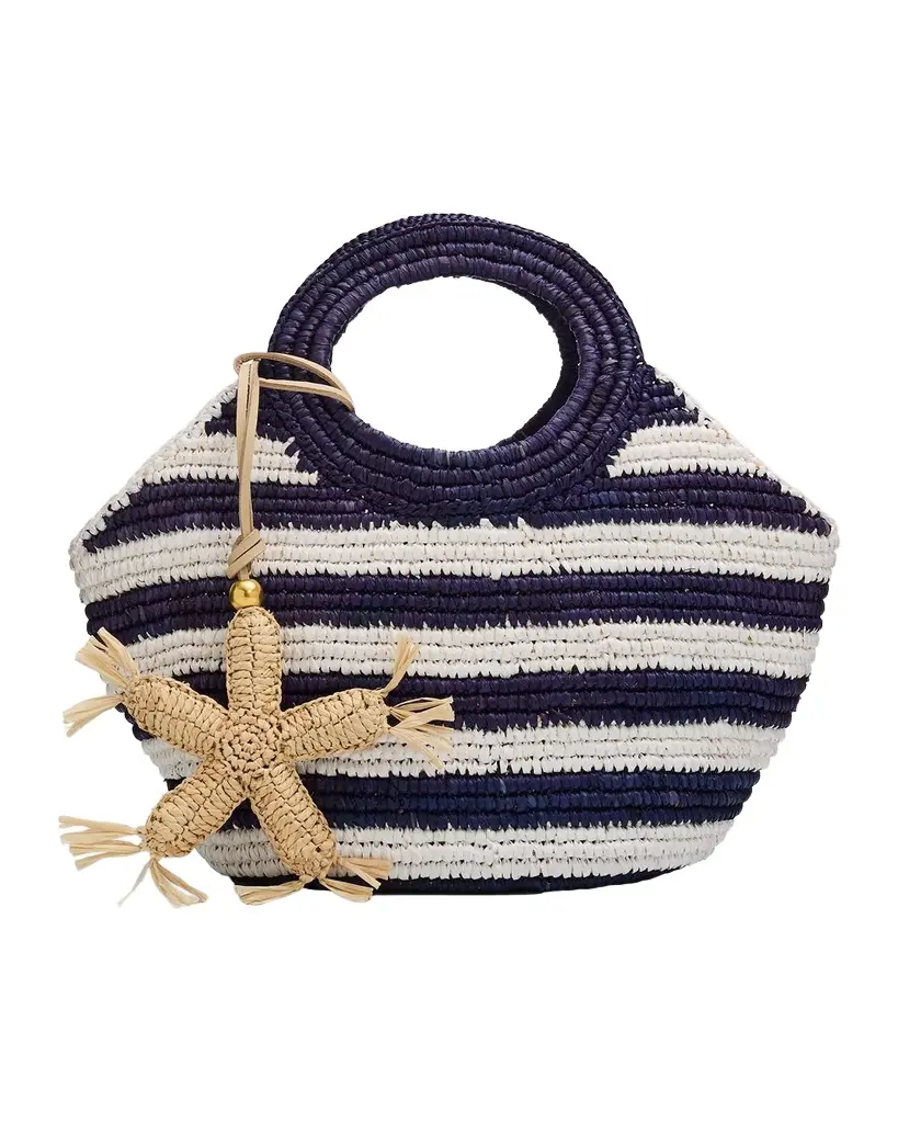BTB Los Angeles Knot Mini Striped Raffia Tote Bag with Starfish Charm | Image 1 BTB Los Angeles Knot Mini Striped Raffia Tote Bag with Starfish Charm | Image 1