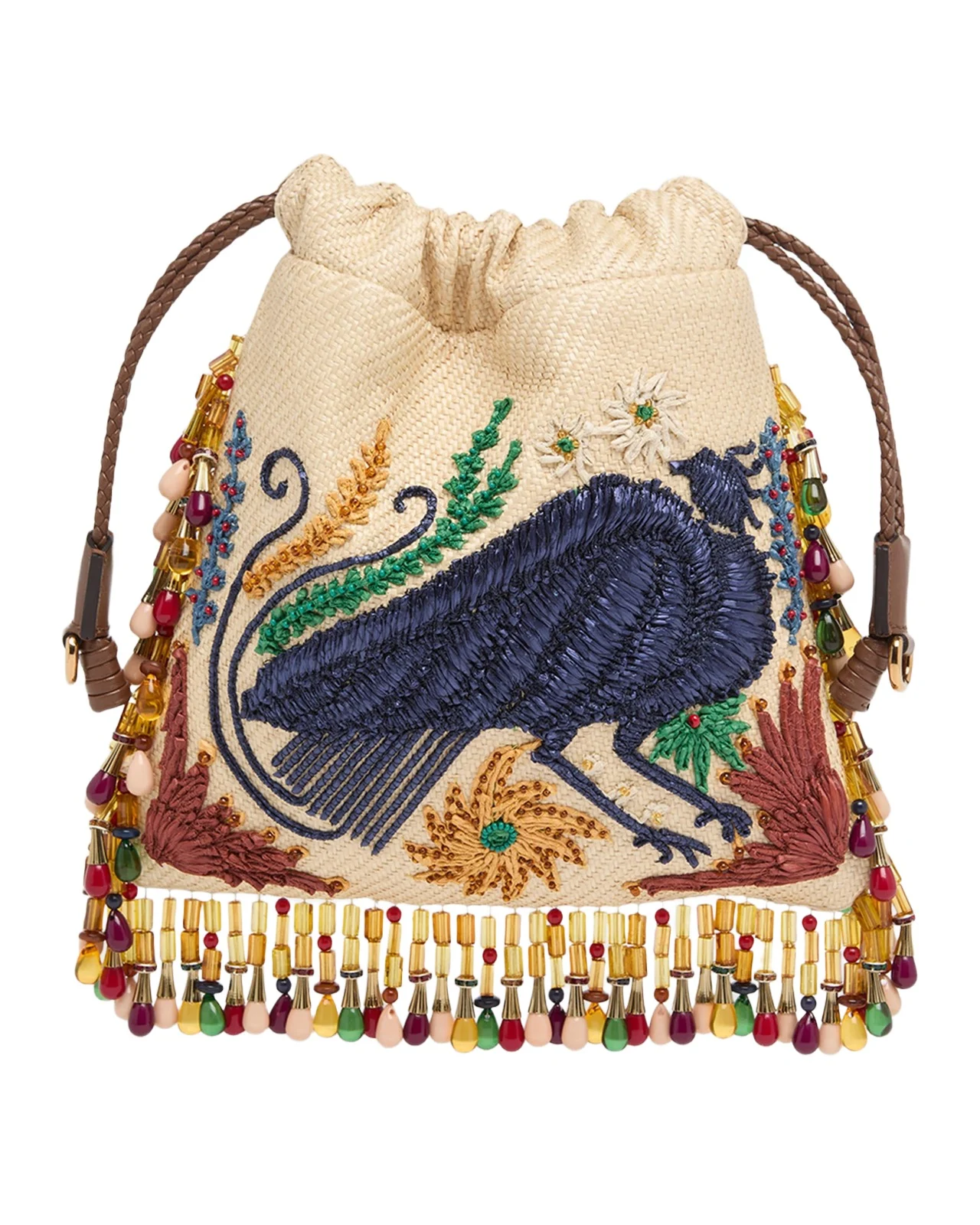 Etro x Tabby Booth Kalispera Embroidered Raffia Top-Handle Bag