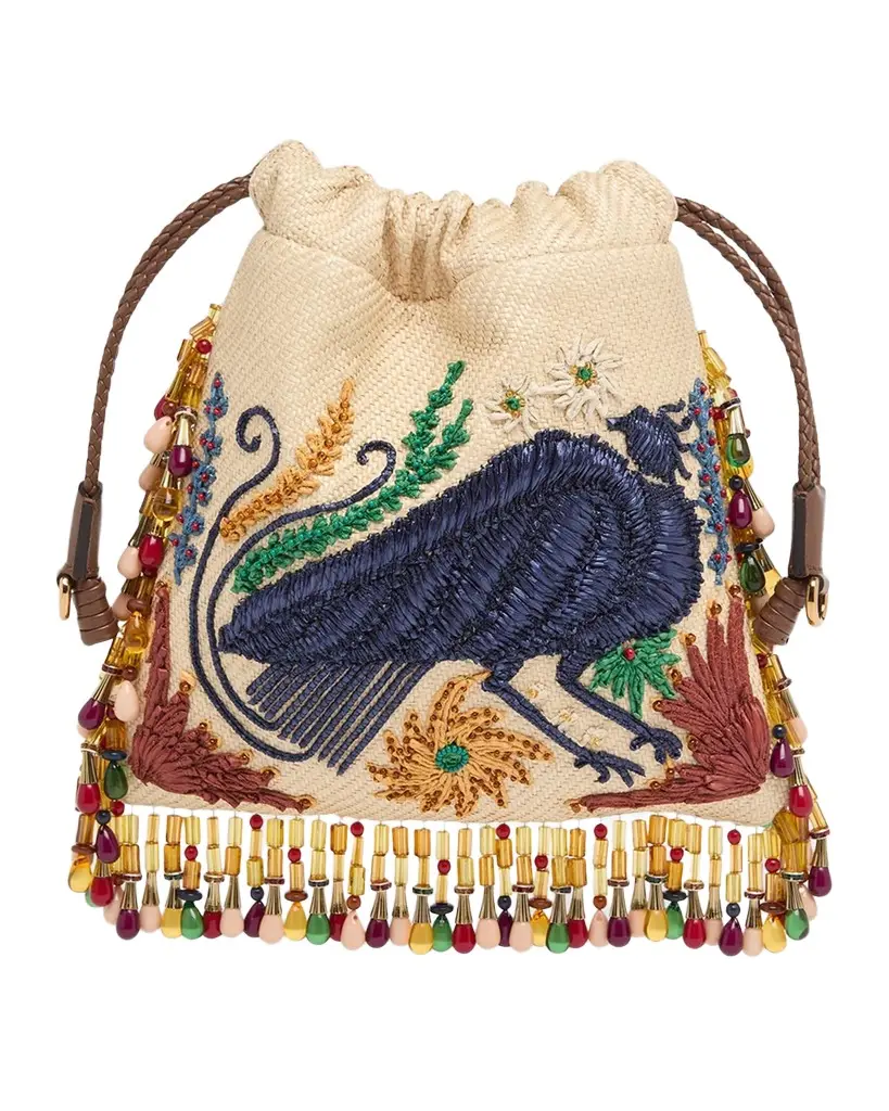 x Tabby Booth Kalispera Embroidered Raffia Top-Handle Bag x Tabby Booth Kalispera Embroidered Raffia Top-Handle Bag