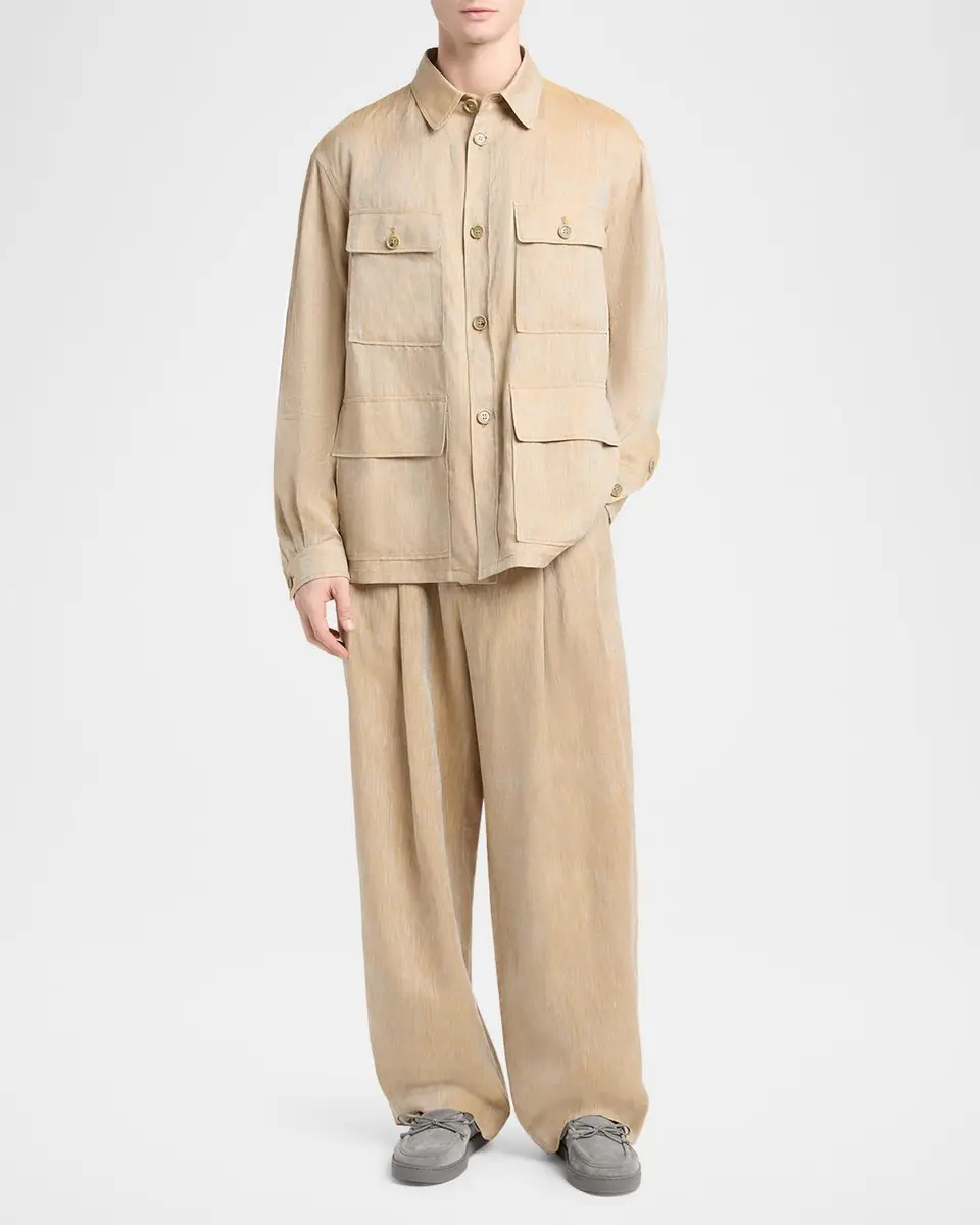 Giorgio Armani Men's Linen Relaxed-Fit Field Jacket | Thumbnail 2 Giorgio Armani Men's Linen Relaxed-Fit Field Jacket | Thumbnail 2