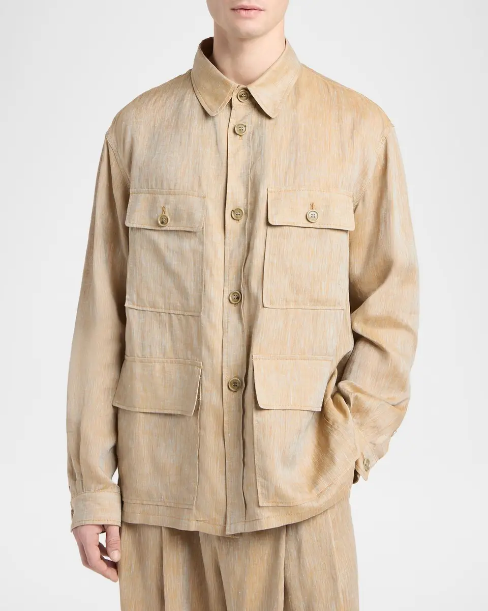 Giorgio Armani Men's Linen Relaxed-Fit Field Jacket | Thumbnail 4 Giorgio Armani Men's Linen Relaxed-Fit Field Jacket | Thumbnail 4