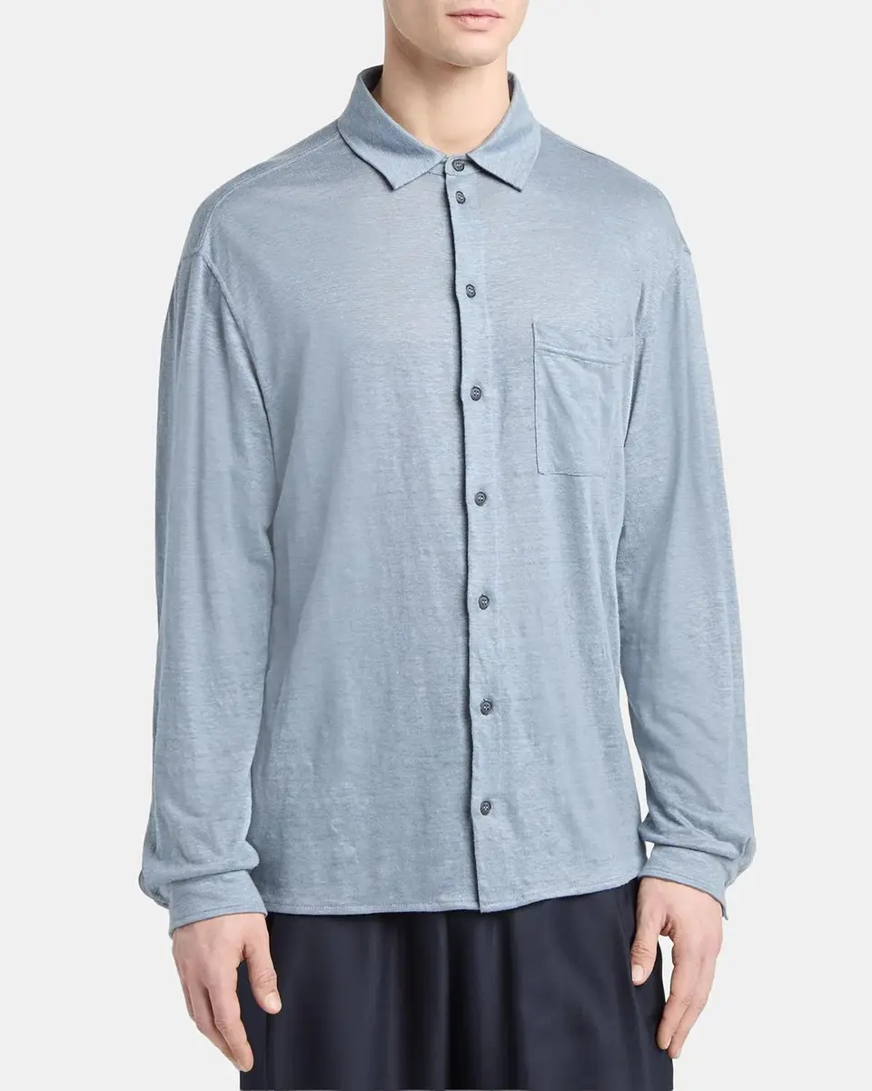 Giorgio Armani Men's Jersey Linen Button-Down Shirt | Thumbnail 4 Giorgio Armani Men's Jersey Linen Button-Down Shirt | Thumbnail 4