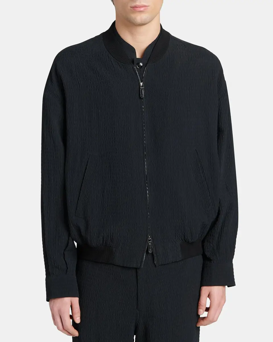 Giorgio Armani Men's Seersucker Full-Zip Bomber Jacket | Thumbnail 4 Giorgio Armani Men's Seersucker Full-Zip Bomber Jacket | Thumbnail 4