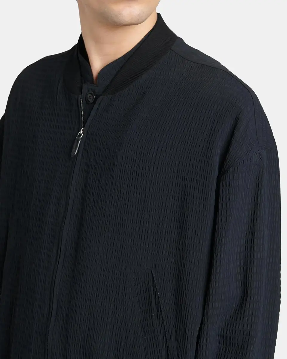 Giorgio Armani Men's Seersucker Full-Zip Bomber Jacket | Thumbnail 5 Giorgio Armani Men's Seersucker Full-Zip Bomber Jacket | Thumbnail 5