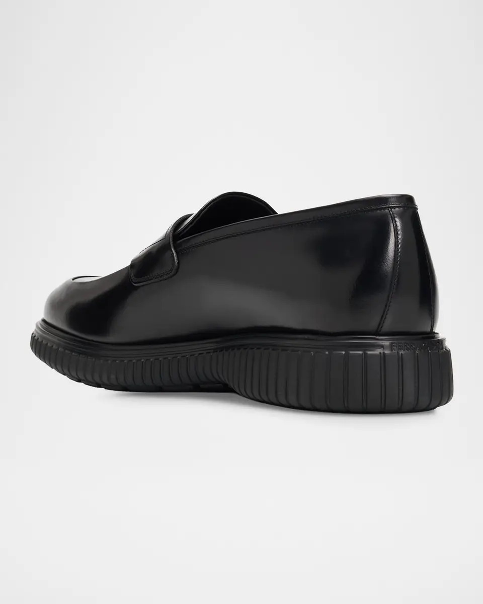 Ferragamo Men's Leather Rubber-Sole Penny Loafers | Thumbnail 4 Ferragamo Men's Leather Rubber-Sole Penny Loafers | Thumbnail 4
