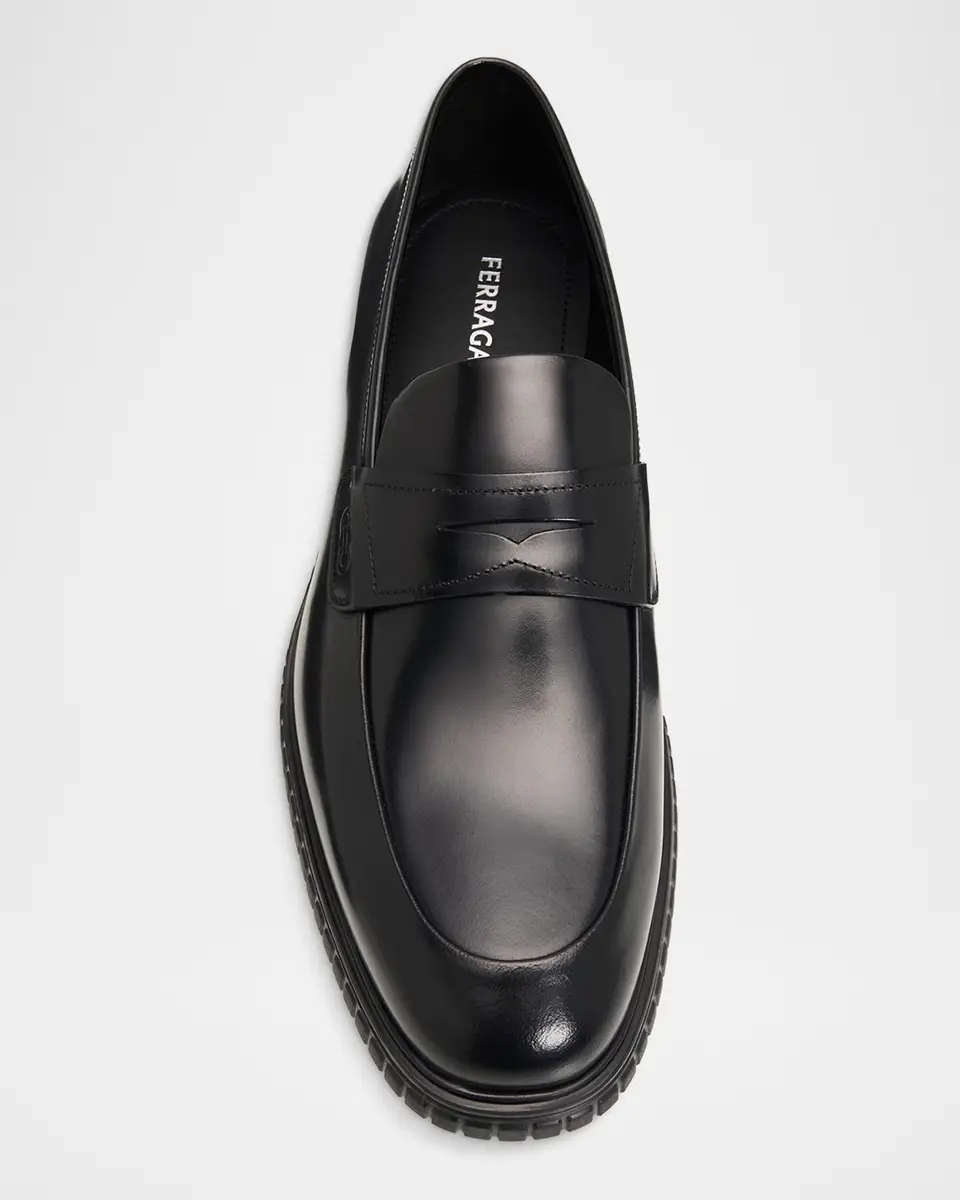 Ferragamo Men's Leather Rubber-Sole Penny Loafers | Thumbnail 6 Ferragamo Men's Leather Rubber-Sole Penny Loafers | Thumbnail 6