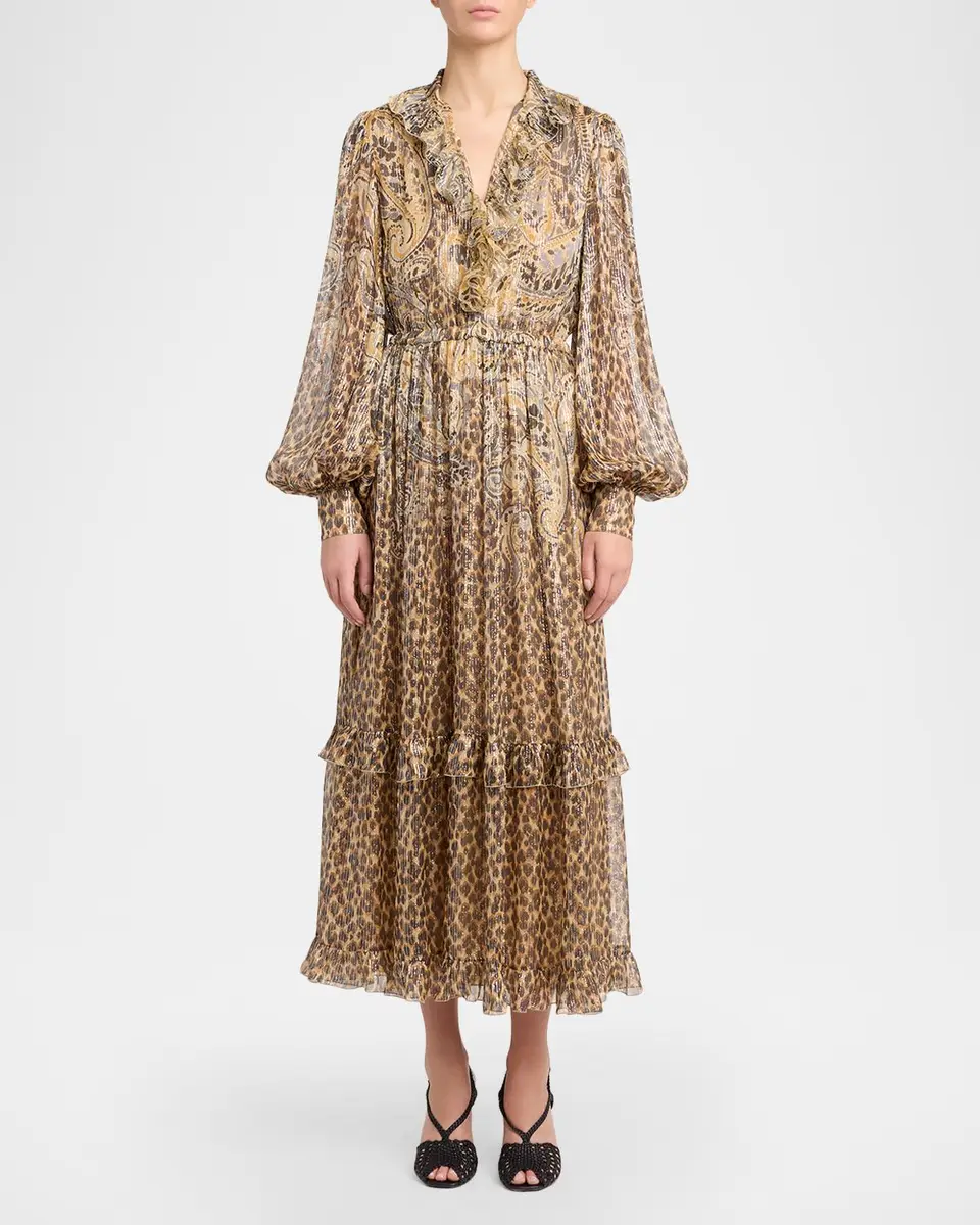 Etro Metallic Paisley Leopard-Print Silk Midi Dress | Thumbnail 2