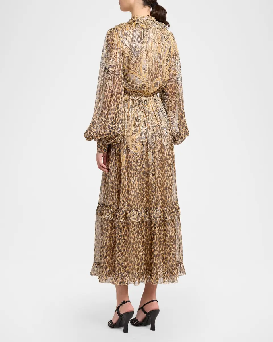 Etro Metallic Paisley Leopard-Print Silk Midi Dress | Thumbnail 3