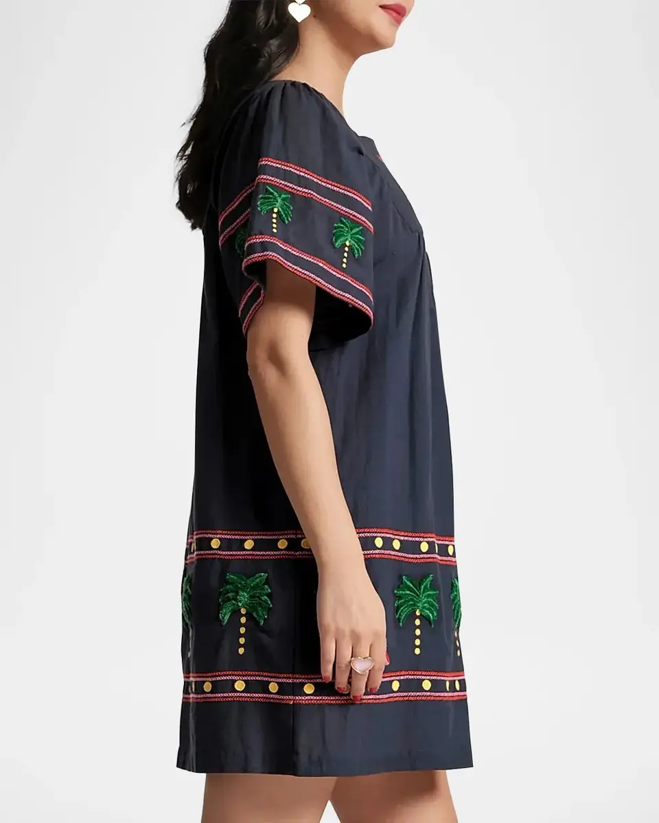 Frances Valentine Picnic Palm-Embroidered Mini Shift Dress | Thumbnail 4 Frances Valentine Picnic Palm-Embroidered Mini Shift Dress | Thumbnail 4