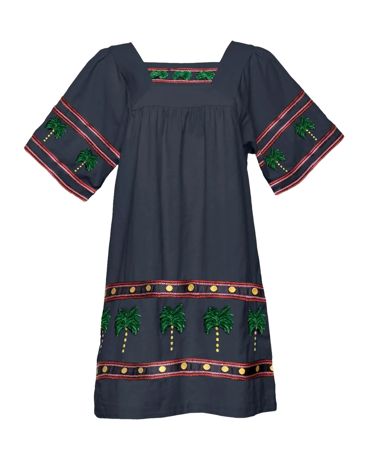 Picnic Palm-Embroidered Mini Shift Dress