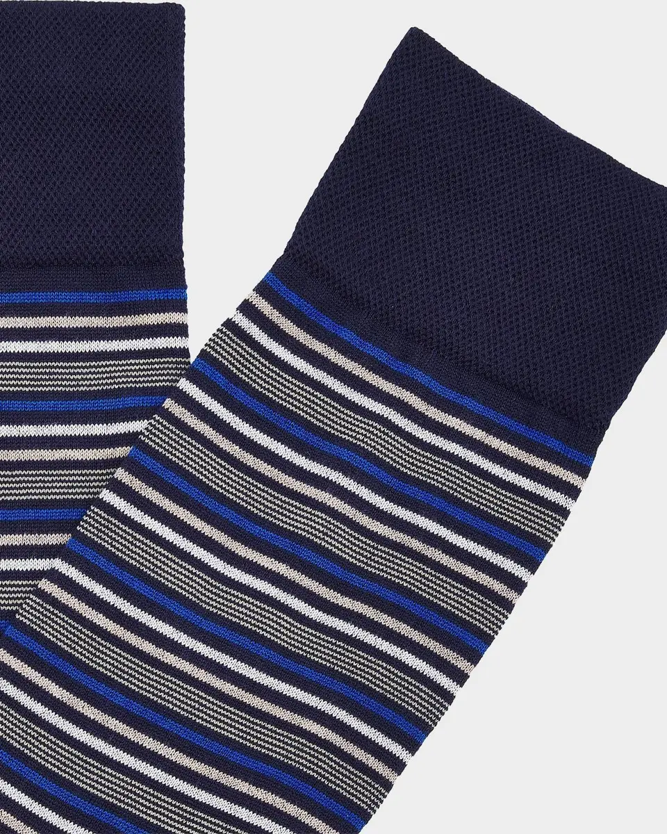 Marcoliani Men's Multi-Stripe Cotton Blend Mid-Calf Socks | Thumbnail 2 Marcoliani Men's Multi-Stripe Cotton Blend Mid-Calf Socks | Thumbnail 2