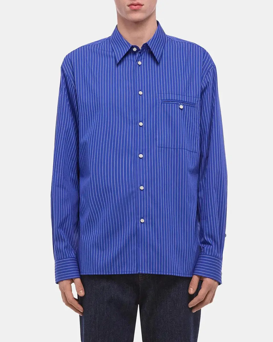 Helmut Lang Men's Pinstripe Poplin Double-Pocket Button-Down Shirt | Thumbnail 4 Helmut Lang Men's Pinstripe Poplin Double-Pocket Button-Down Shirt | Thumbnail 4