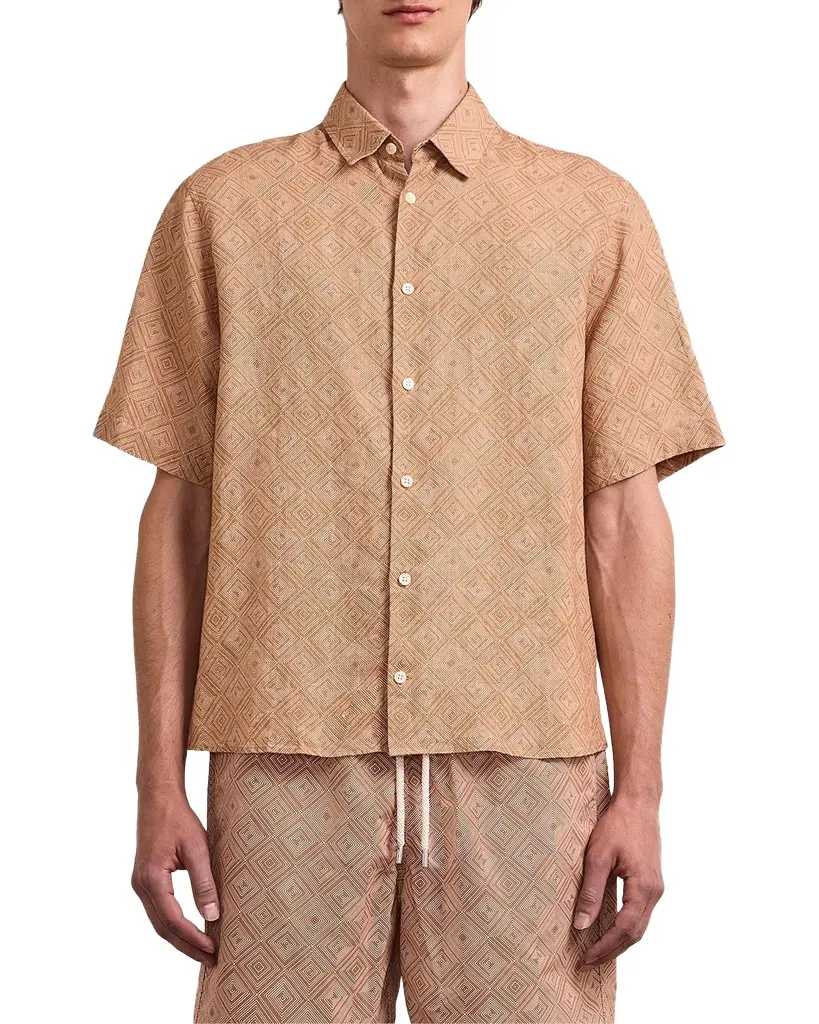 Frescobol Carioca Men's Castro Angra Madeira-Print Linen Button-Front Shirt | Image 1 Frescobol Carioca Men's Castro Angra Madeira-Print Linen Button-Front Shirt | Image 1