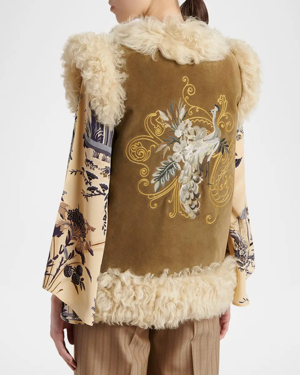 Etro Peacock Embroidered Lamb Shearling Vest | Thumbnail 3 Etro Peacock Embroidered Lamb Shearling Vest | Thumbnail 3