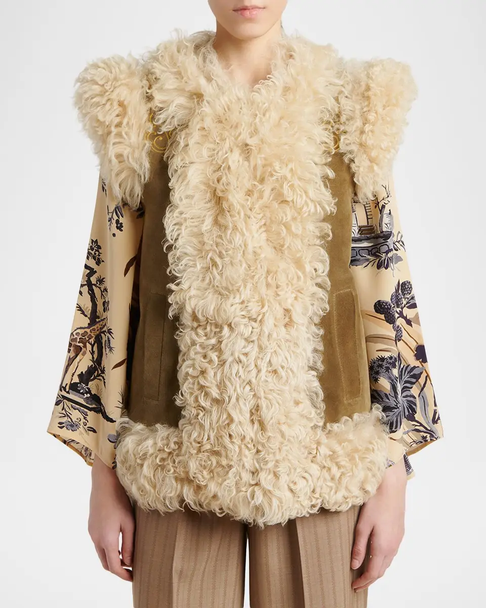 Etro Peacock Embroidered Lamb Shearling Vest | Thumbnail 4 Etro Peacock Embroidered Lamb Shearling Vest | Thumbnail 4