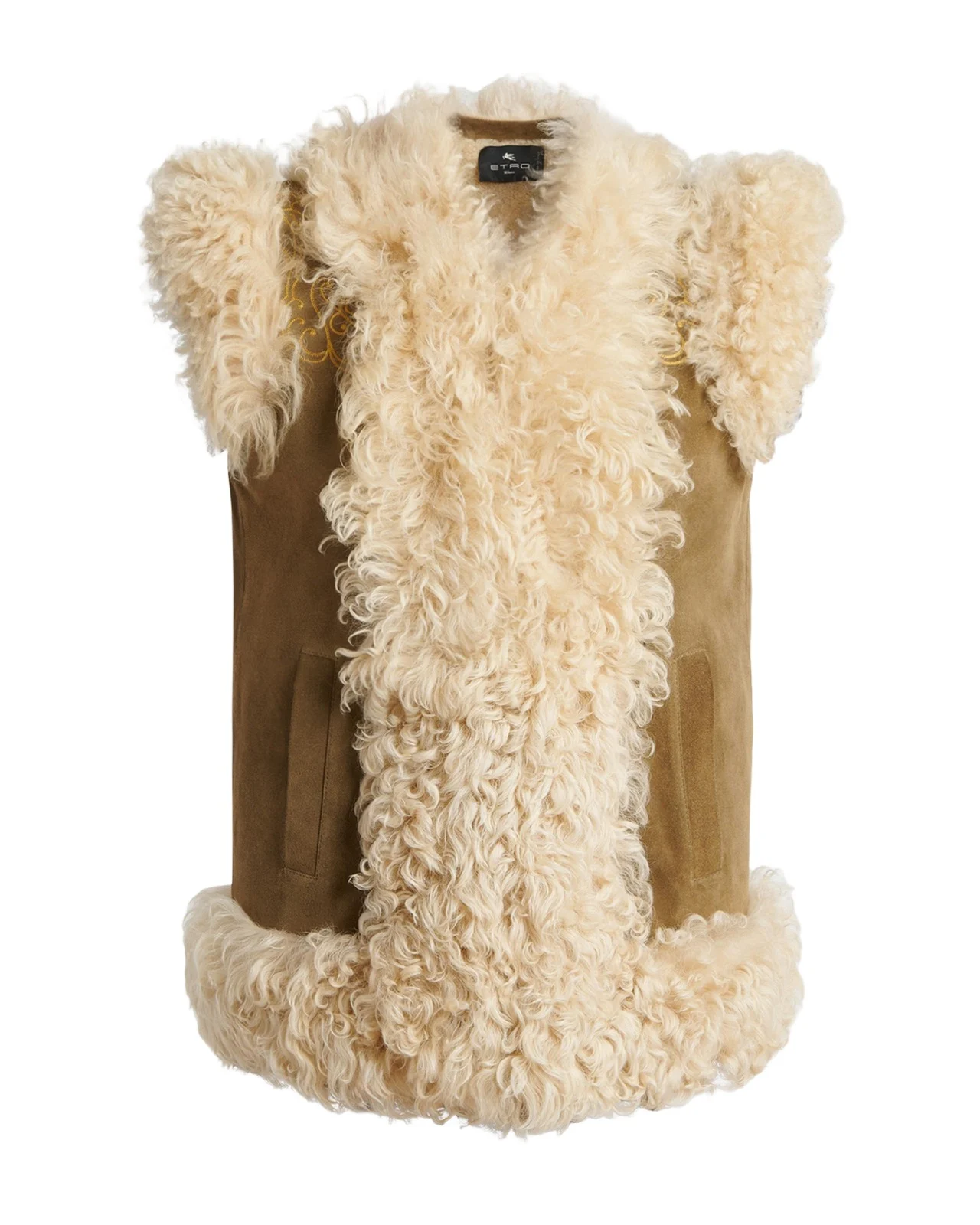 Etro Peacock Embroidered Lamb Shearling Vest