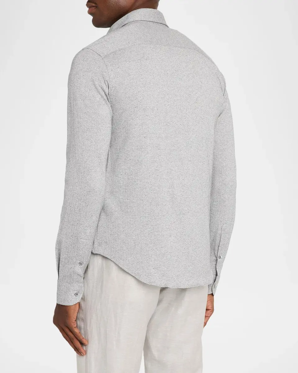 Emporio Armani Men's Cotton Chevron Covered-Placket Shirt | Thumbnail 3 Emporio Armani Men's Cotton Chevron Covered-Placket Shirt | Thumbnail 3