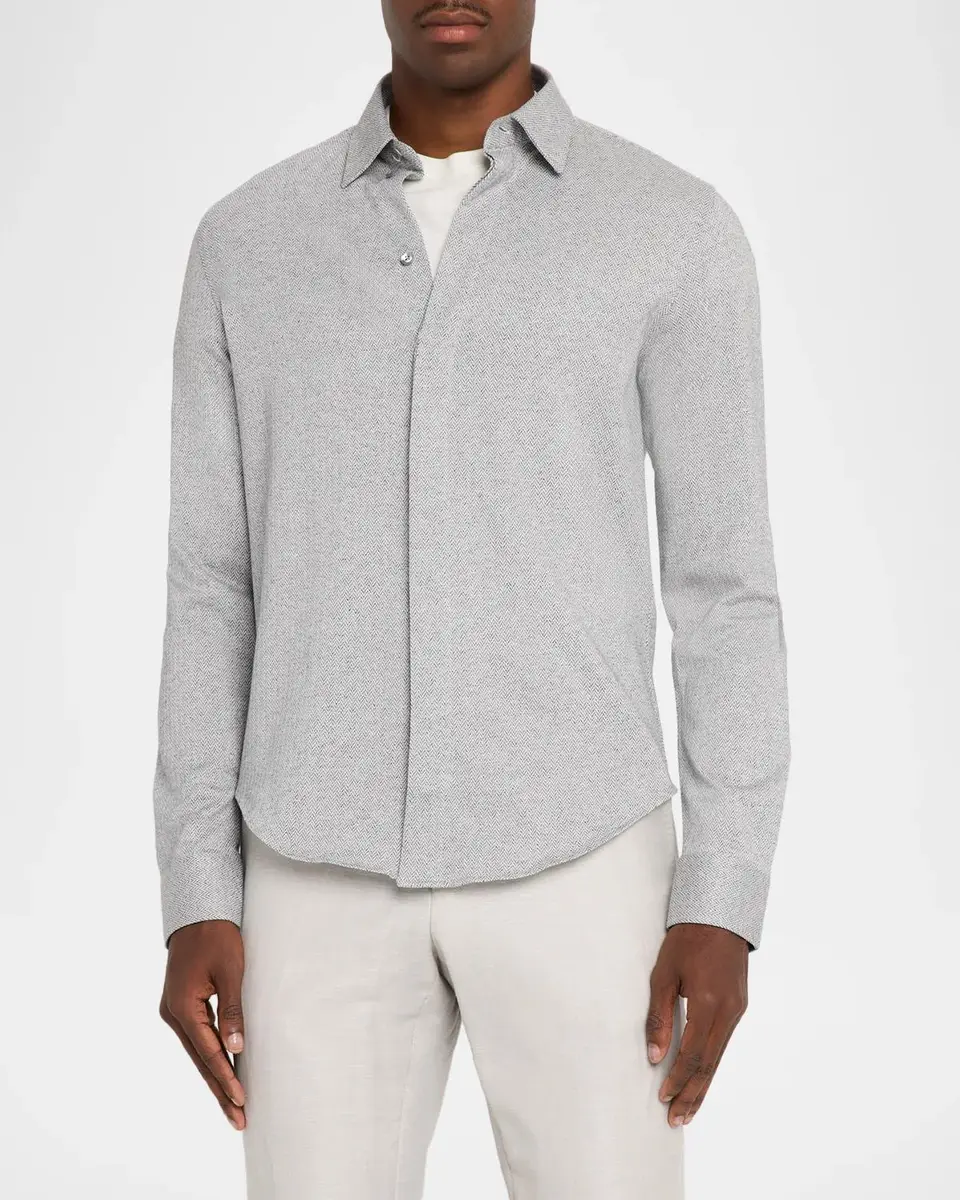 Emporio Armani Men's Cotton Chevron Covered-Placket Shirt | Thumbnail 4 Emporio Armani Men's Cotton Chevron Covered-Placket Shirt | Thumbnail 4