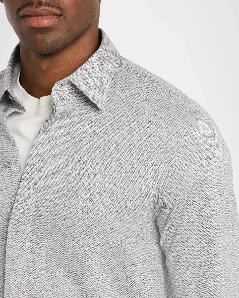 Emporio Armani Men's Cotton Chevron Covered-Placket Shirt | Thumbnail 5 Emporio Armani Men's Cotton Chevron Covered-Placket Shirt | Thumbnail 5