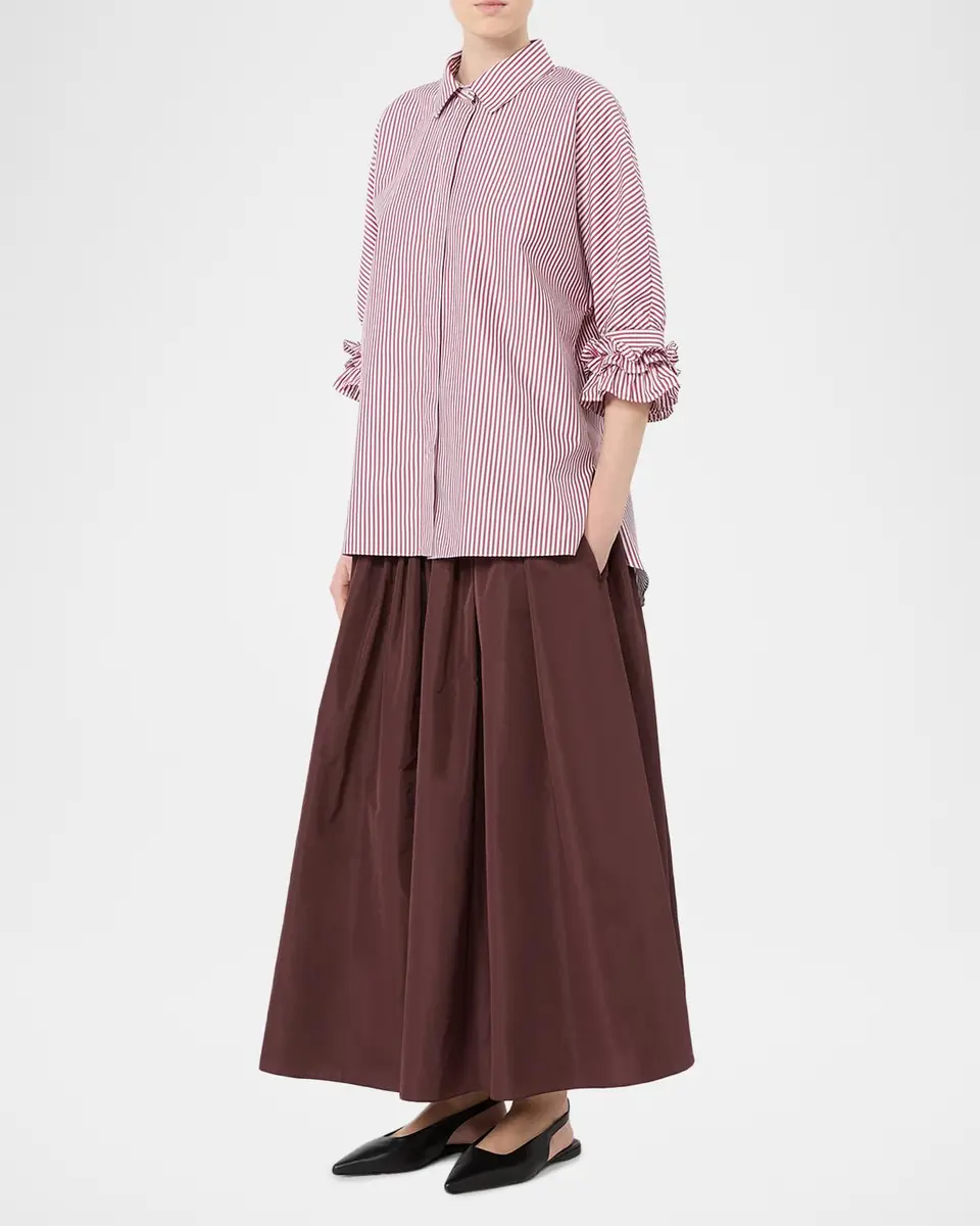 Max Mara Ruffle-Trim Striped Cotton Poplin Shirt | Thumbnail 2 Max Mara Ruffle-Trim Striped Cotton Poplin Shirt | Thumbnail 2