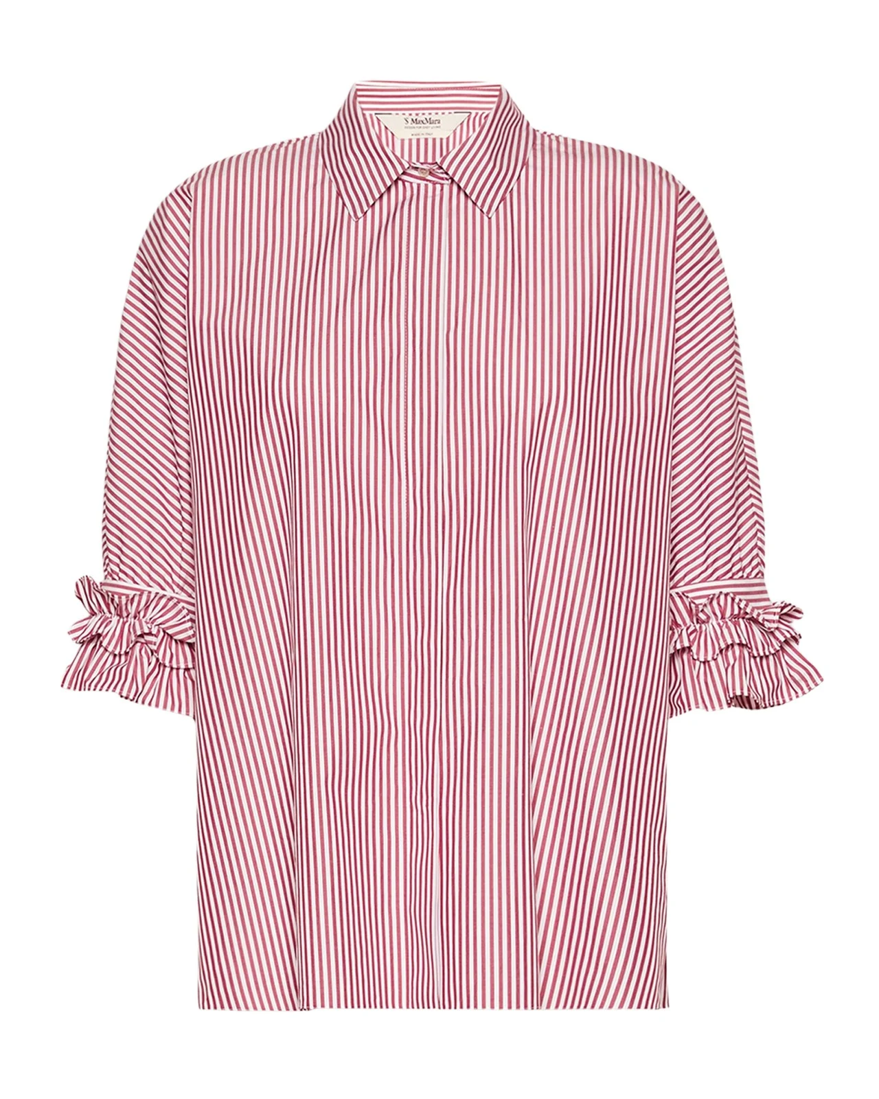 Max Mara Ruffle-Trim Striped Cotton Poplin Shirt