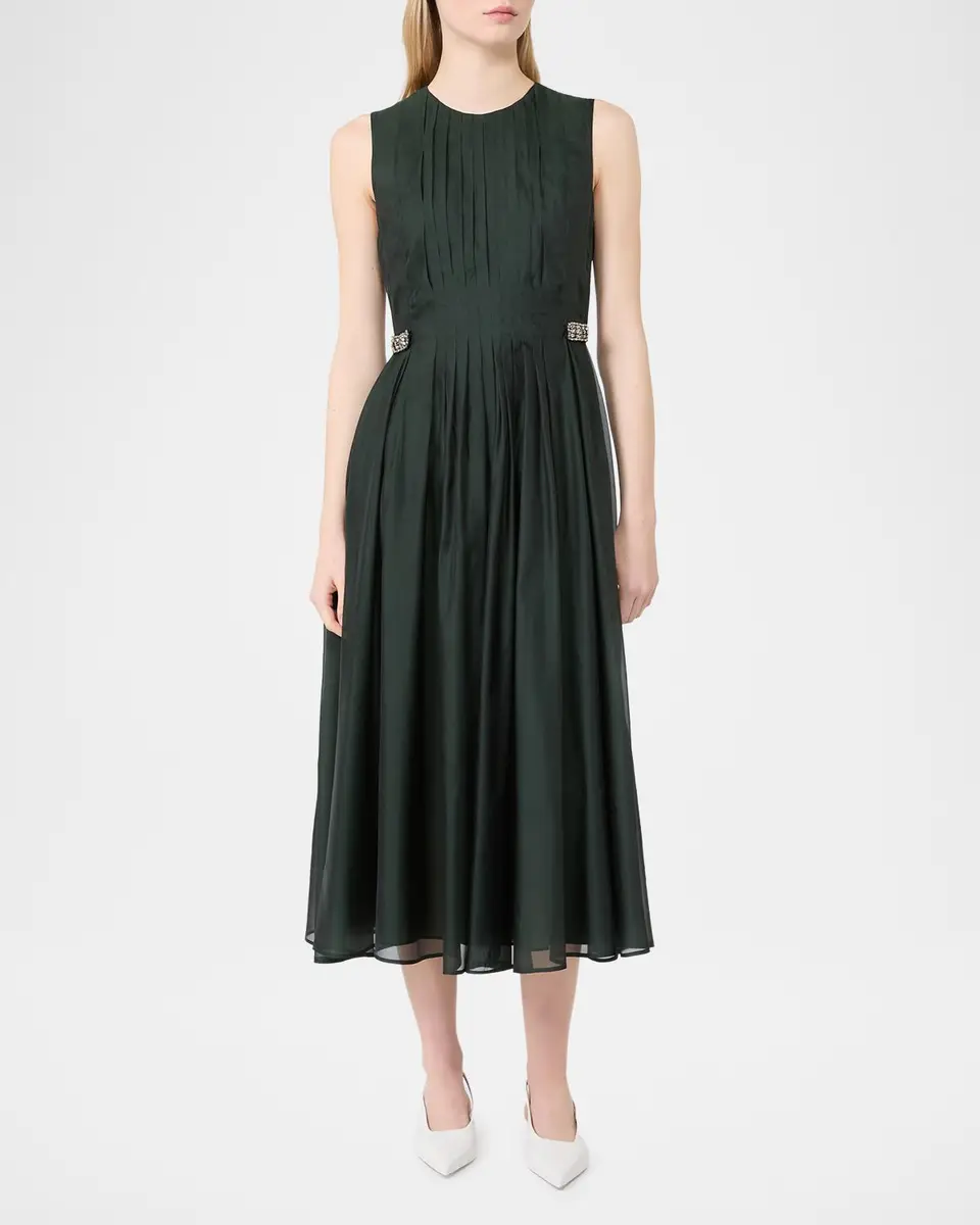Max Mara Sleeveless Pleated Organza Midi Dress | Thumbnail 2 Max Mara Sleeveless Pleated Organza Midi Dress | Thumbnail 2