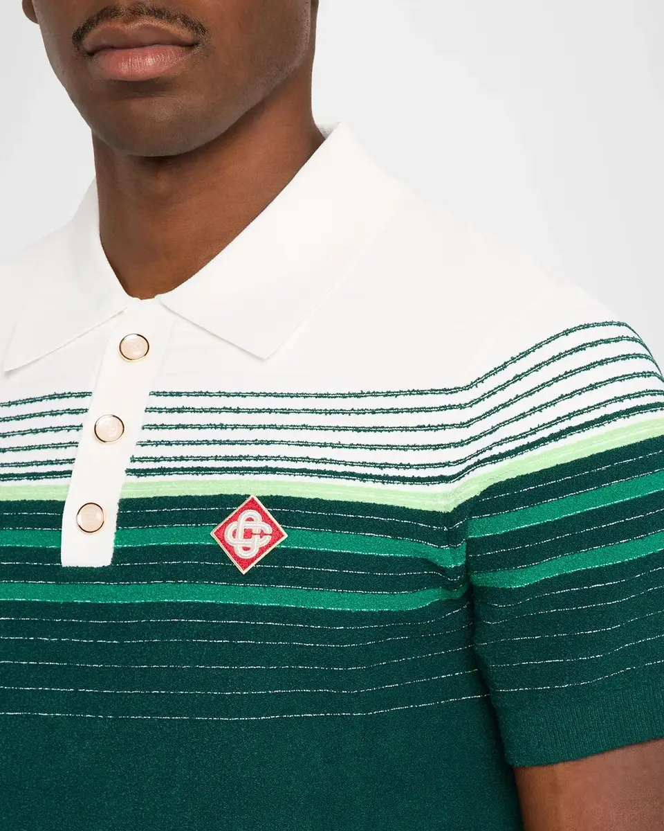 Casablanca Men's Cotton Blend Stripe Knit Polo Shirt | Thumbnail 5 Casablanca Men's Cotton Blend Stripe Knit Polo Shirt | Thumbnail 5