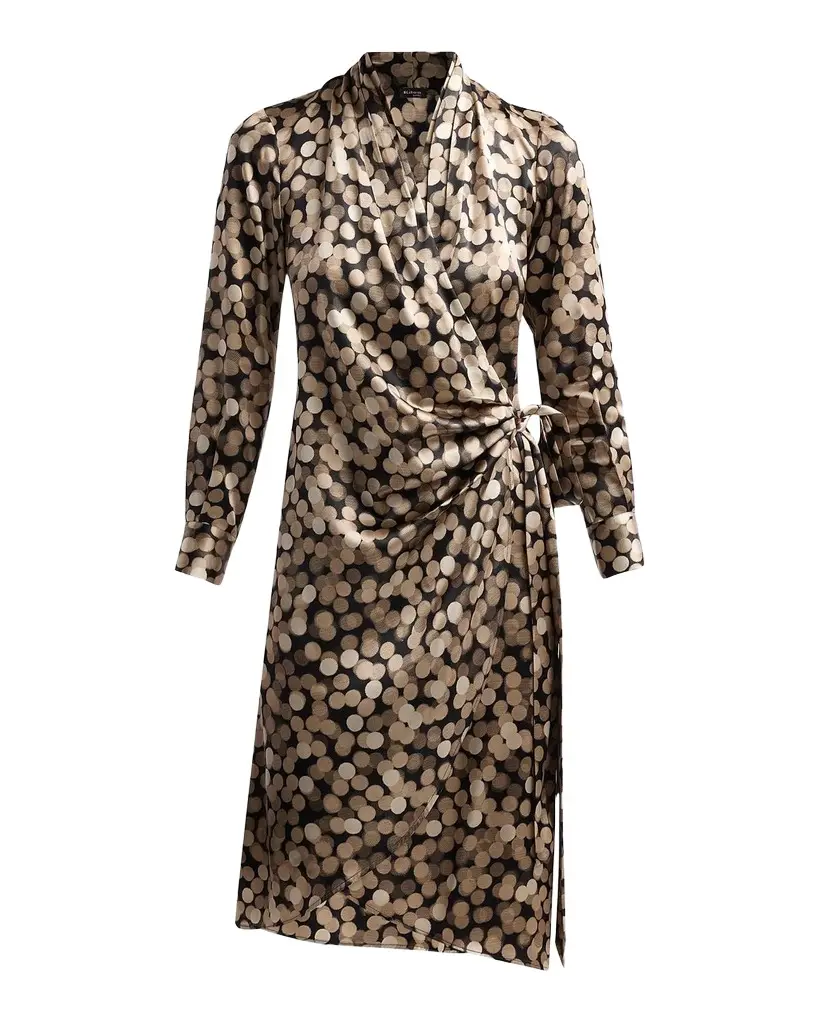 Kiton Printed Silk Wrap Midi Dress