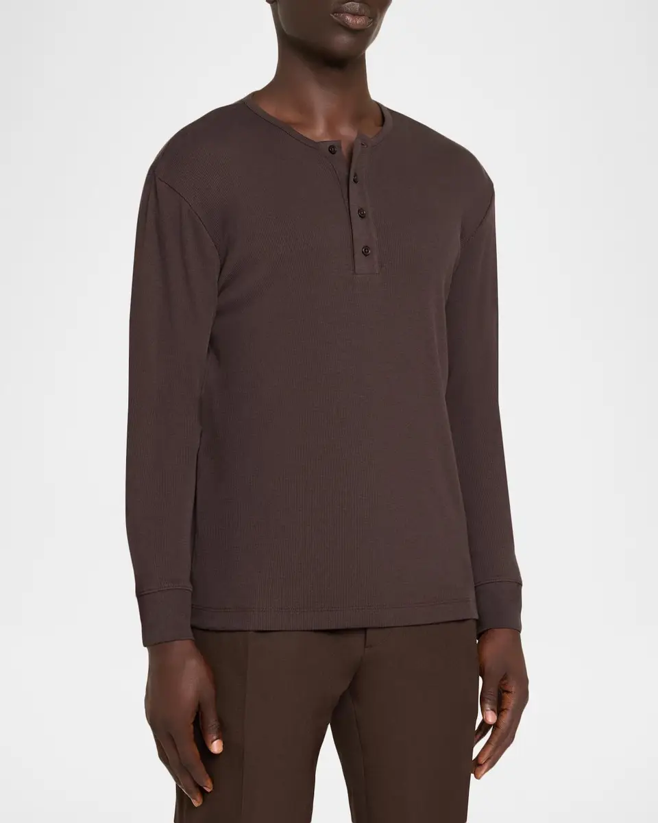 Vince Men's Cotton Rib Long-Sleeve Henley T-Shirt | Thumbnail 4