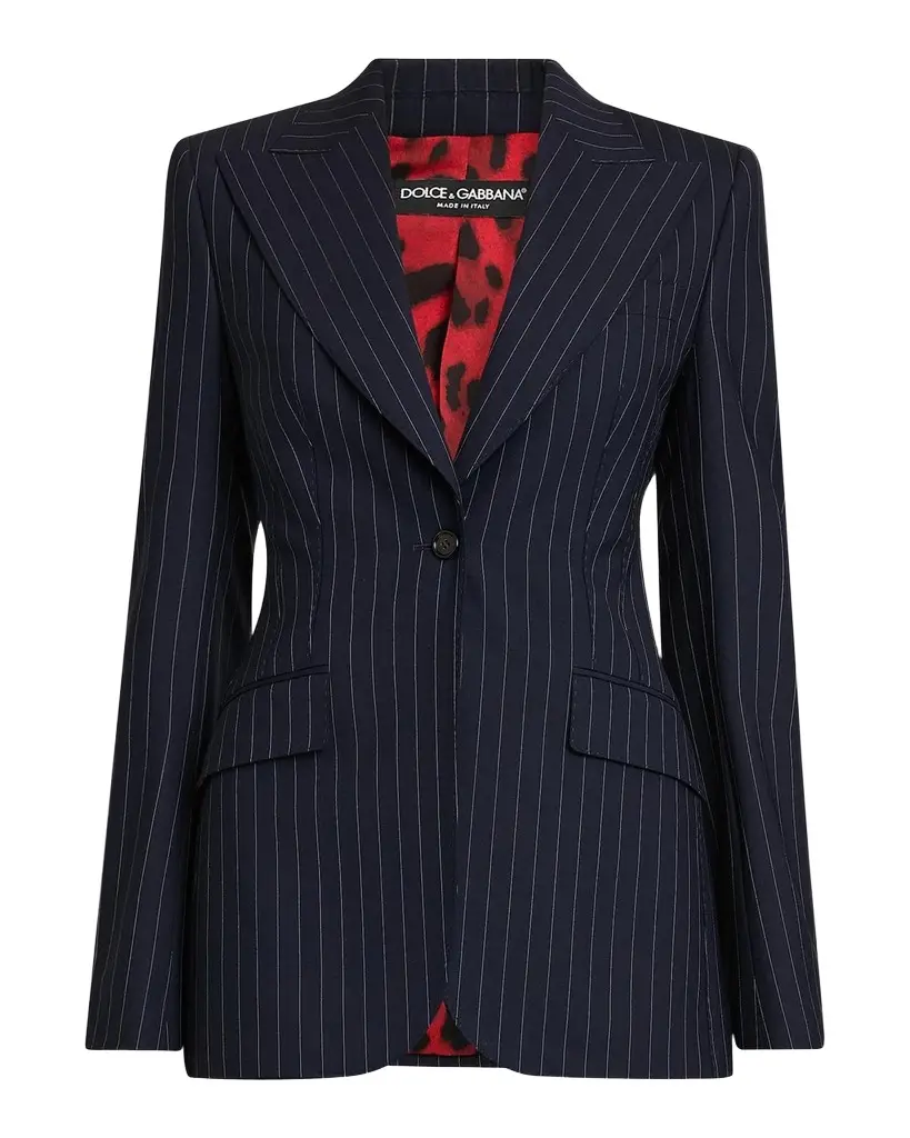 Dolce & Gabbana Pinstriped Stretch Virgin-Wool Single-Breasted Blazer | Image 1 Dolce & Gabbana Pinstriped Stretch Virgin-Wool Single-Breasted Blazer | Image 1